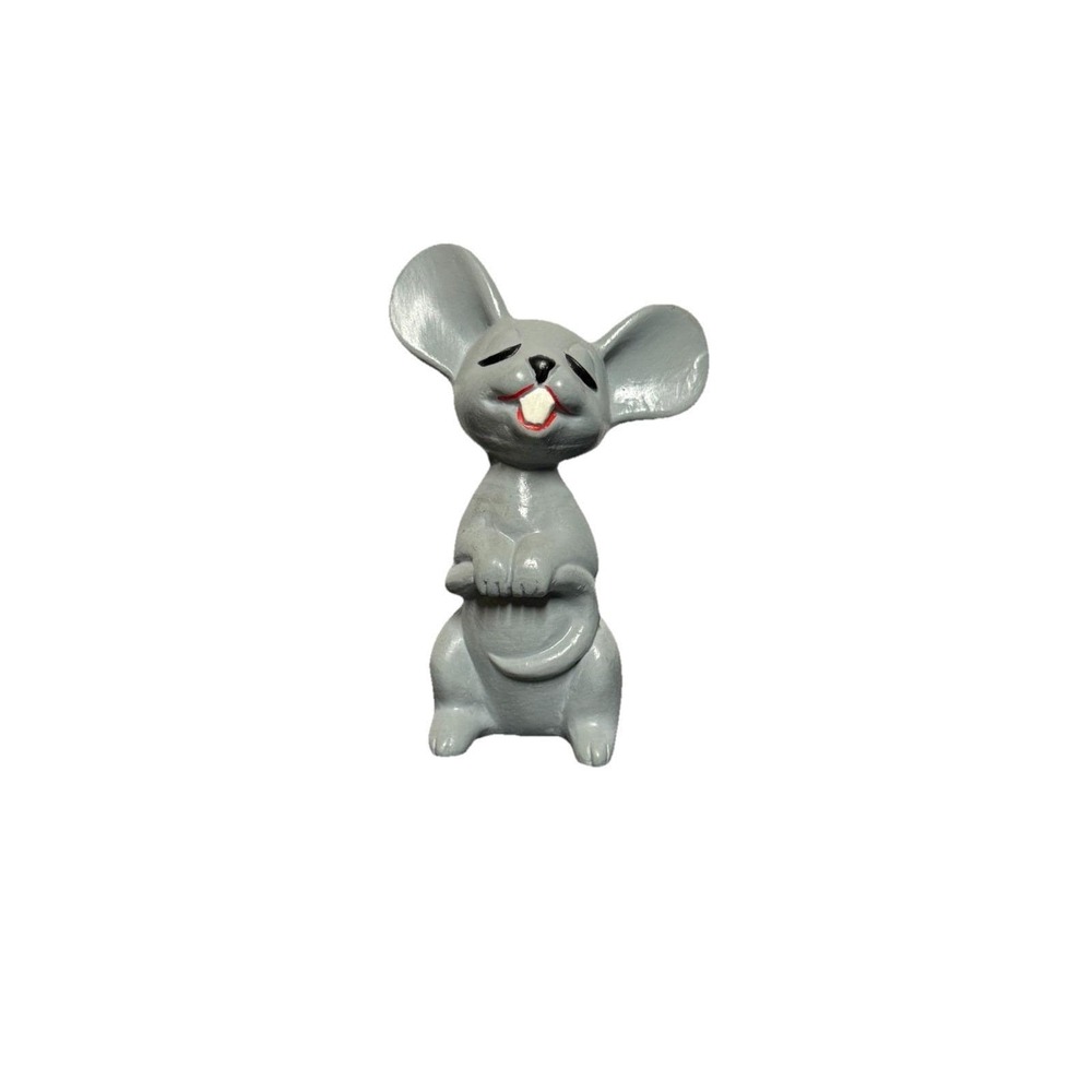 Vintage Gray Ceramic Mouse Figurine LM Mark Mid Century 1950s Kitsch 4.5"